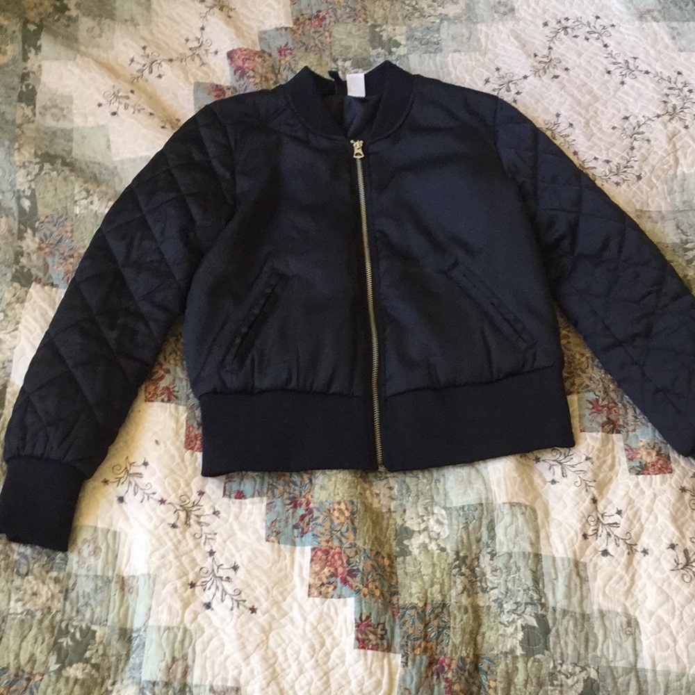 Black silk fitted bomber jacket